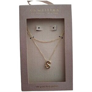 14K Gold Flash-Plated Puff Initial (S) Layered Pendant Necklace